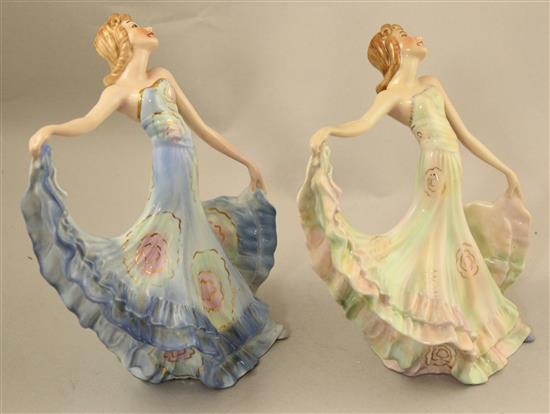 Two rare Wade Art Deco underglaze porcelain figures of Iris, c.1940, 17.5cm and 18cm